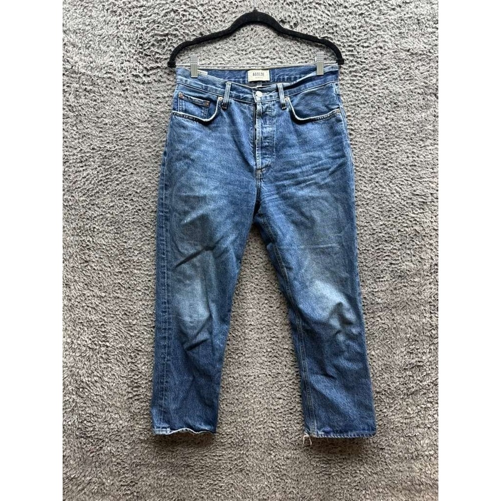 Agolde Lana High Rise Relaxed Straight Button Fly Denim Jean Blue Womens Size 27